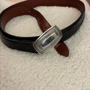 Lucchese Black Leather Belt with Sterling Silver Buckle,38